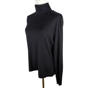 St. John Caviar Black Long-Sleeve Turtleneck Top Size Large Minimalism Old Money